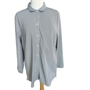 J.Jill Striped Button Down Shirt XL Black White Mixed Stripe Tunic Top Casual